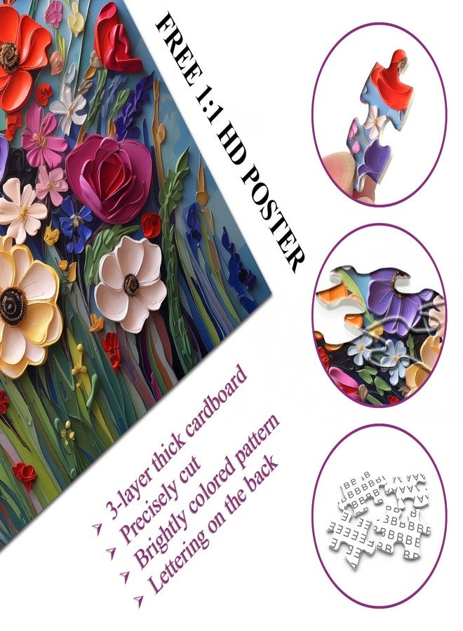 PICKFORU Colorful Flower Puzzles for Adults, Mosaic Plant Floral Puzzle Art, Spring Flower Garden Jigsaw Puzzles 1000 Pieces Painting - Image 3